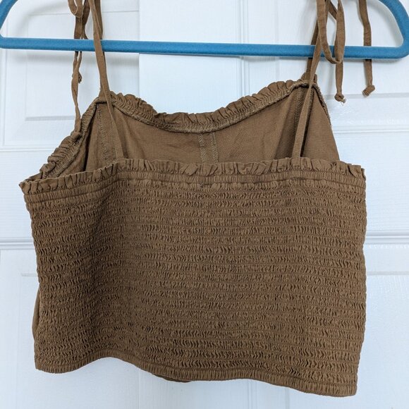 Aerie Brown Linen Crop Tank with Ruffles and Bows - Large - Picture 2 of 3